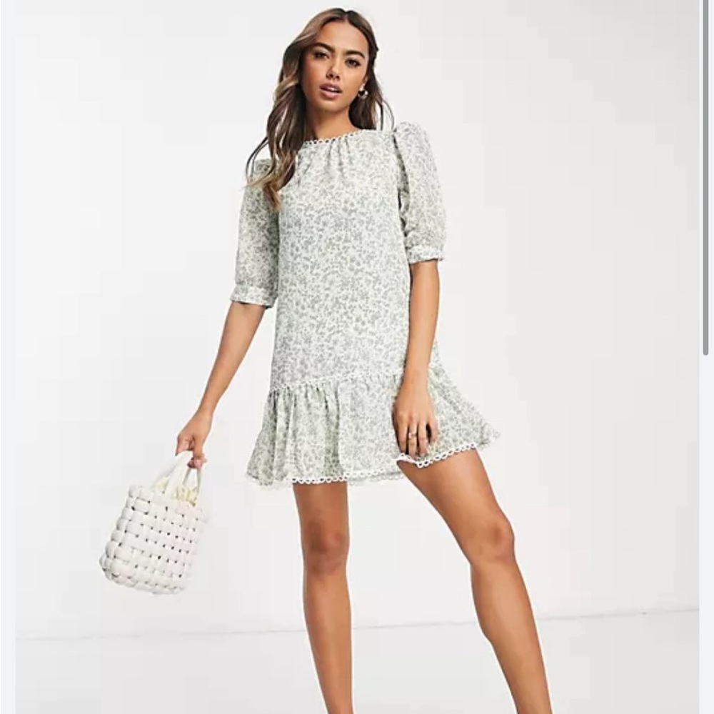Green Printed Mini Smock Dress